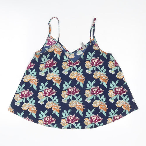 ASOS Womens Multicoloured Floral Polyester Basic Tank Size 12 V-Neck