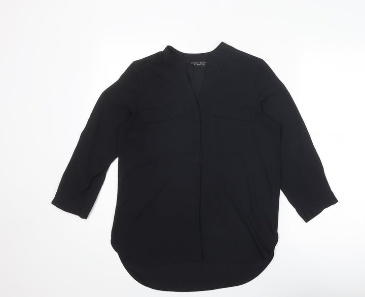 Dorothy Perkins Womens Black Polyester Basic Button-Up Size 6 V-Neck