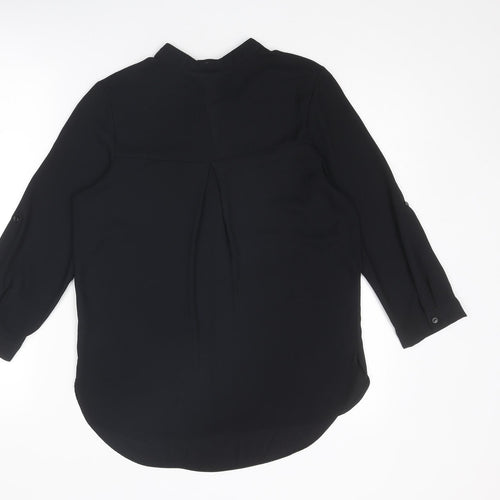 Dorothy Perkins Womens Black Polyester Basic Button-Up Size 6 V-Neck