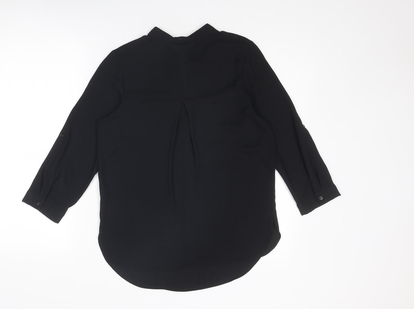 Dorothy Perkins Womens Black Polyester Basic Button-Up Size 6 V-Neck