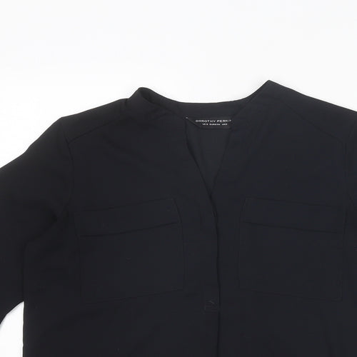 Dorothy Perkins Womens Black Polyester Basic Button-Up Size 6 V-Neck