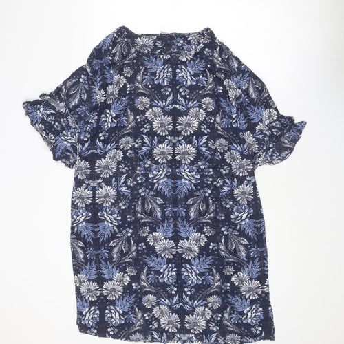 Monsoon Womens Blue Floral Viscose A-Line Size 8 Round Neck Pullover