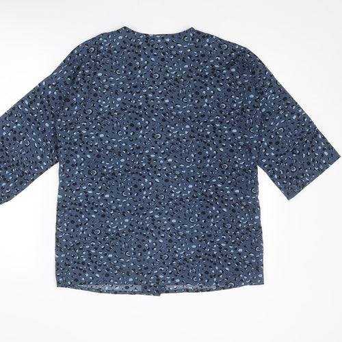 Boohoo Womens Blue Geometric Polyester Basic Blouse Size 6 V-Neck
