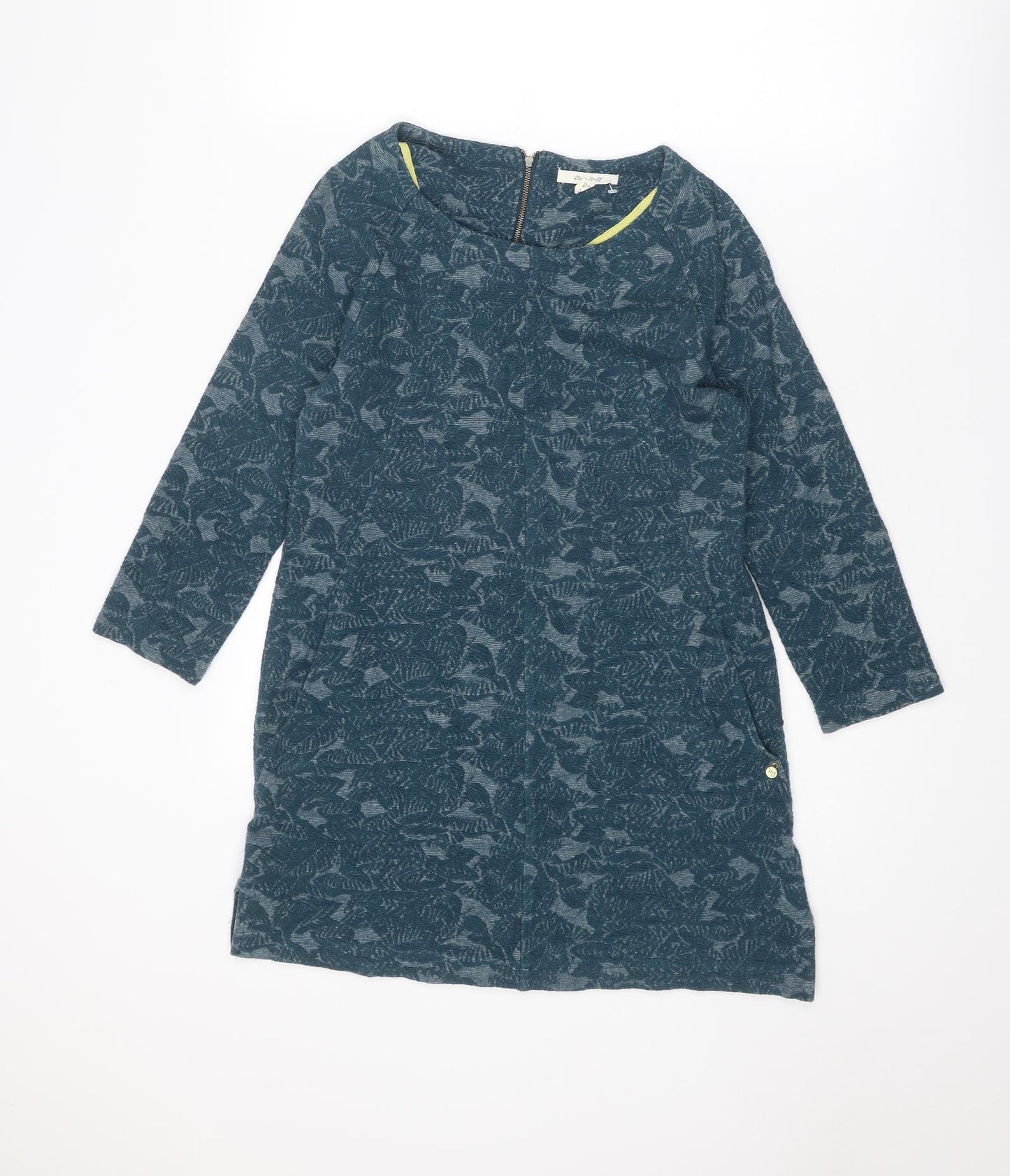 White Stuff Womens Blue Geometric Cotton A-Line Size 10 Round Neck Zip