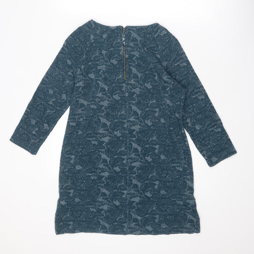 White Stuff Womens Blue Geometric Cotton A-Line Size 10 Round Neck Zip