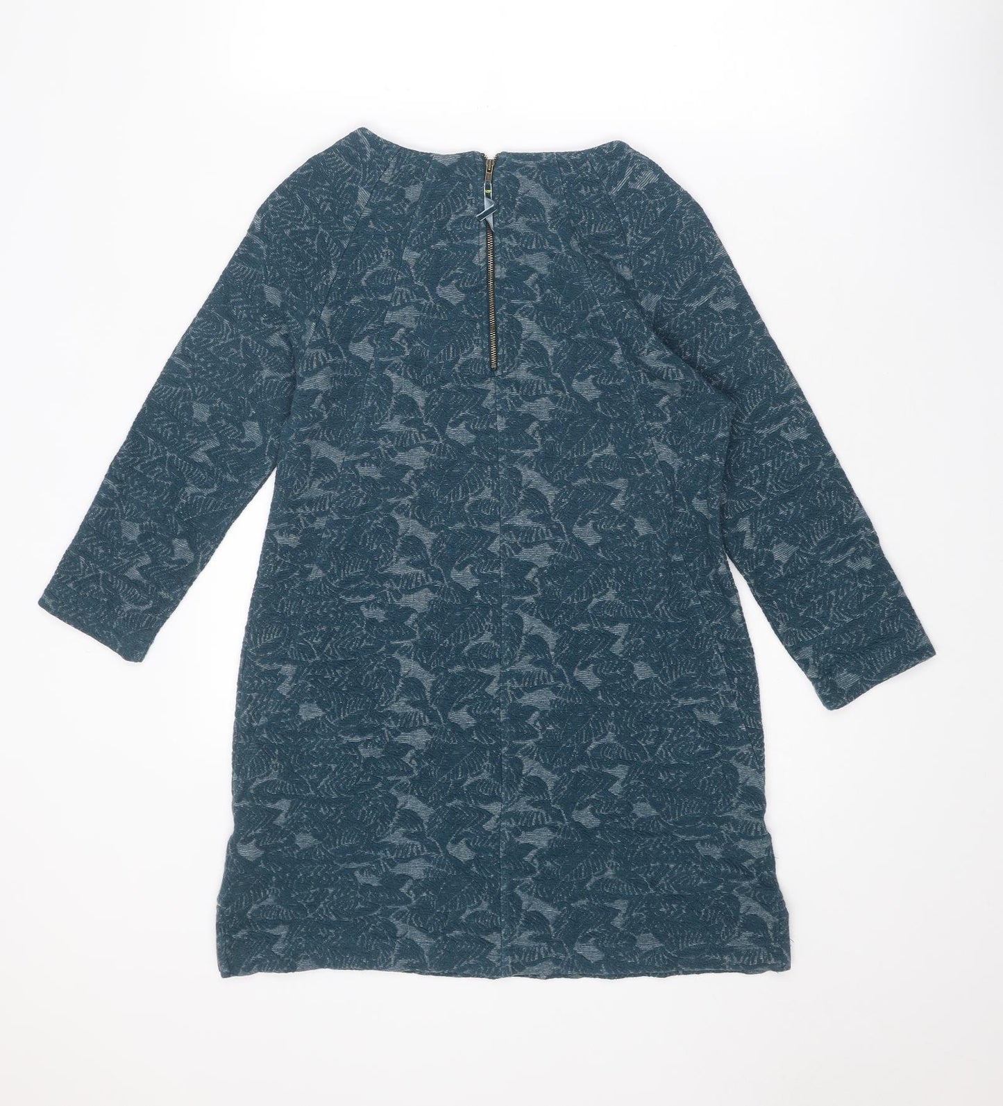 White Stuff Womens Blue Geometric Cotton A-Line Size 10 Round Neck Zip
