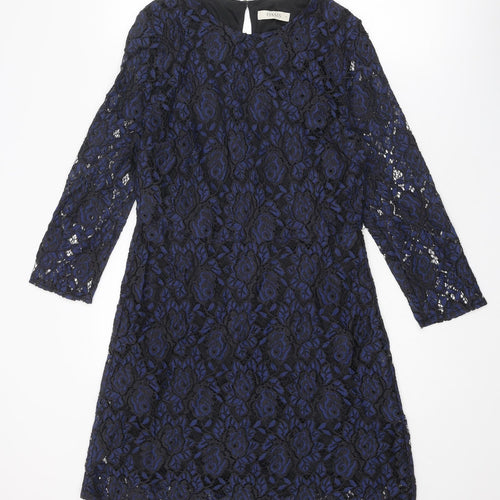 Oasis Womens Blue Polyamide Mini Size 14 Round Neck Zip - Open Back