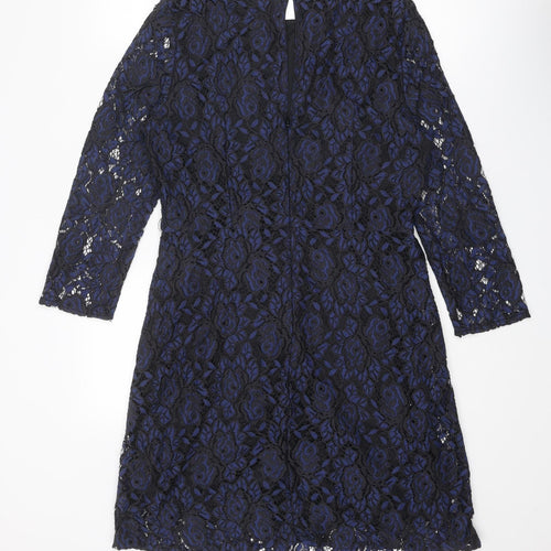 Oasis Womens Blue Polyamide Mini Size 14 Round Neck Zip - Open Back