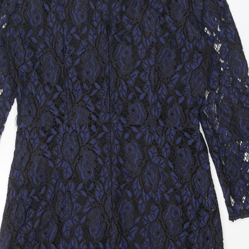 Oasis Womens Blue Polyamide Mini Size 14 Round Neck Zip - Open Back