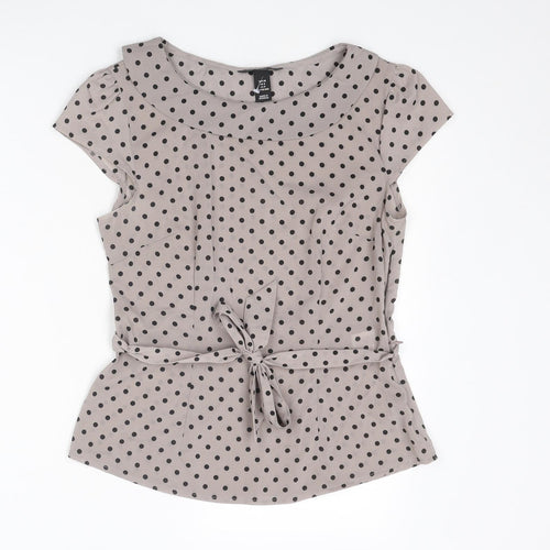 H&M Womens Grey Polka Dot Polyester Basic T-Shirt Size 10 Round Neck