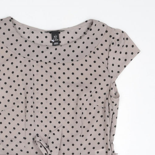H&M Womens Grey Polka Dot Polyester Basic T-Shirt Size 10 Round Neck