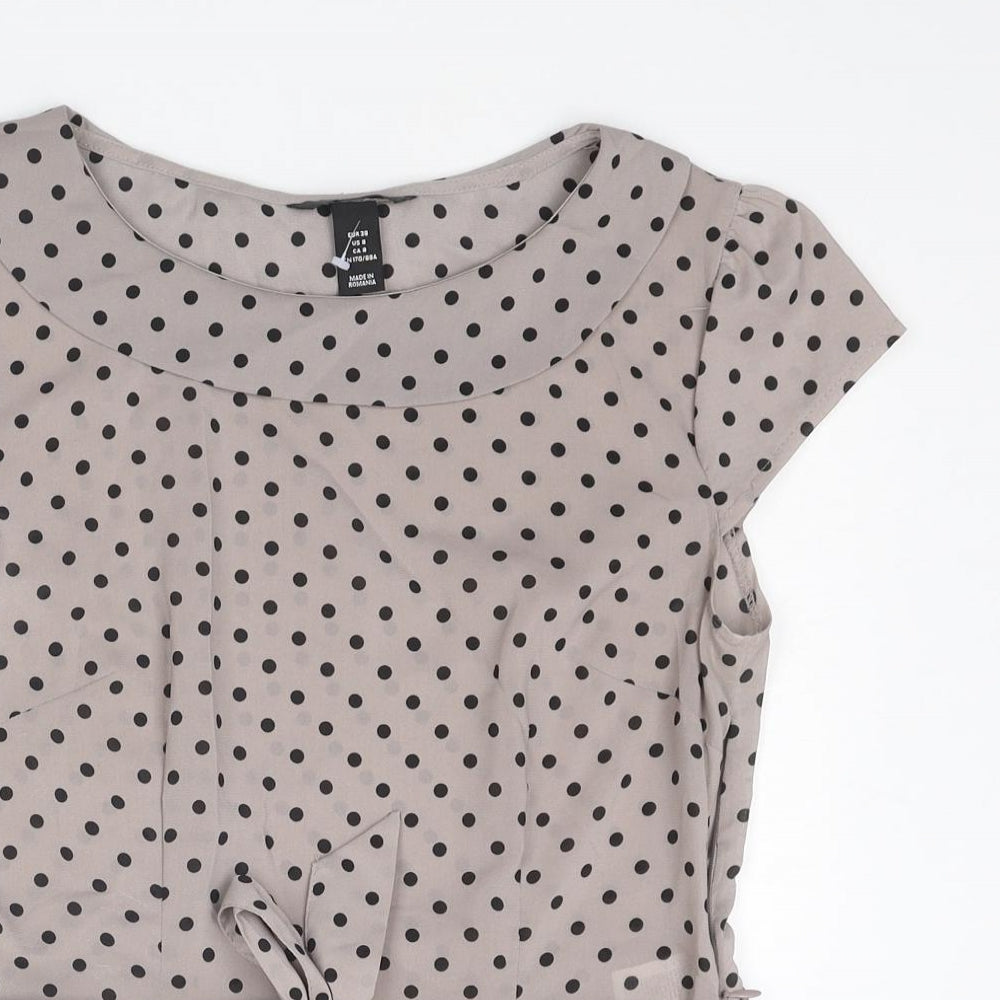 H&M Womens Grey Polka Dot Polyester Basic T-Shirt Size 10 Round Neck