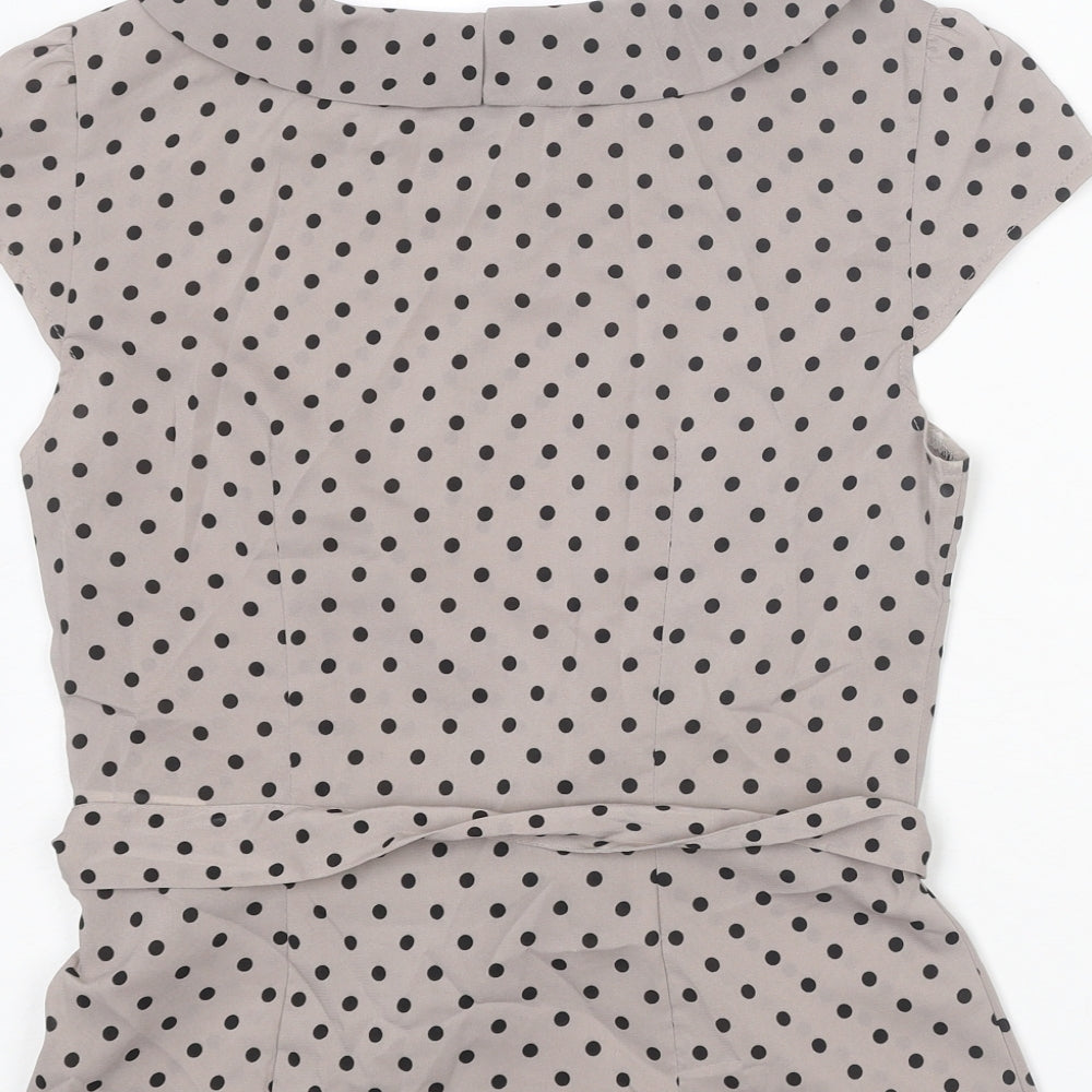 H&M Womens Grey Polka Dot Polyester Basic T-Shirt Size 10 Round Neck