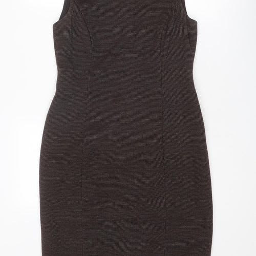 Betty Jackson Womens Brown Geometric Acrylic Shift Size 12 Round Neck Zip