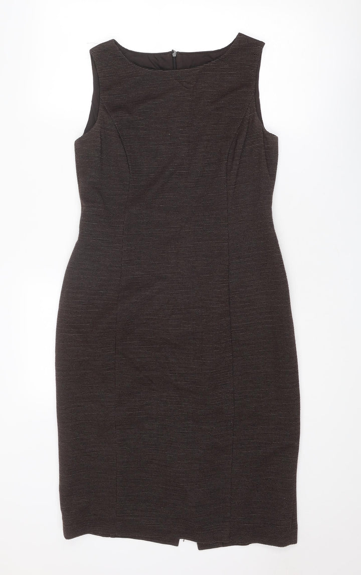Betty Jackson Womens Brown Geometric Acrylic Shift Size 12 Round Neck Zip