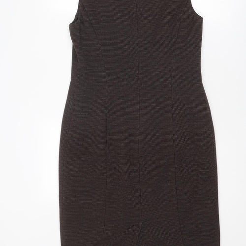 Betty Jackson Womens Brown Geometric Acrylic Shift Size 12 Round Neck Zip