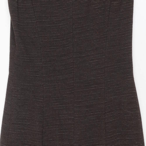 Betty Jackson Womens Brown Geometric Acrylic Shift Size 12 Round Neck Zip