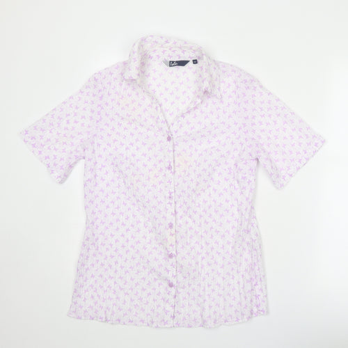 EWM Womens Purple Geometric Polyester Basic Button-Up Size 12 Collared - Butterfly Print