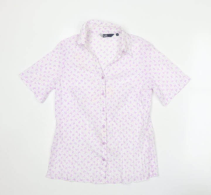 EWM Womens Purple Geometric Polyester Basic Button-Up Size 12 Collared - Butterfly Print