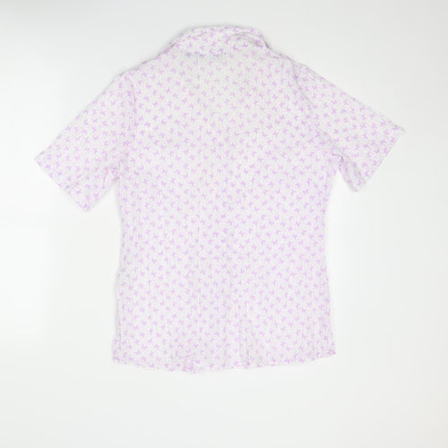 EWM Womens Purple Geometric Polyester Basic Button-Up Size 12 Collared - Butterfly Print