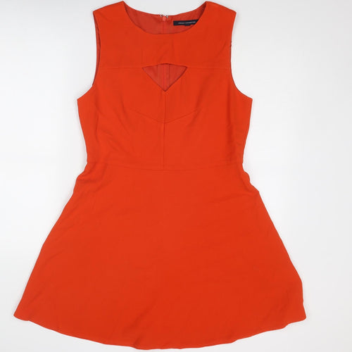French Connection Womens Orange Polyester Skater Dress Size 16 Round Neck Zip