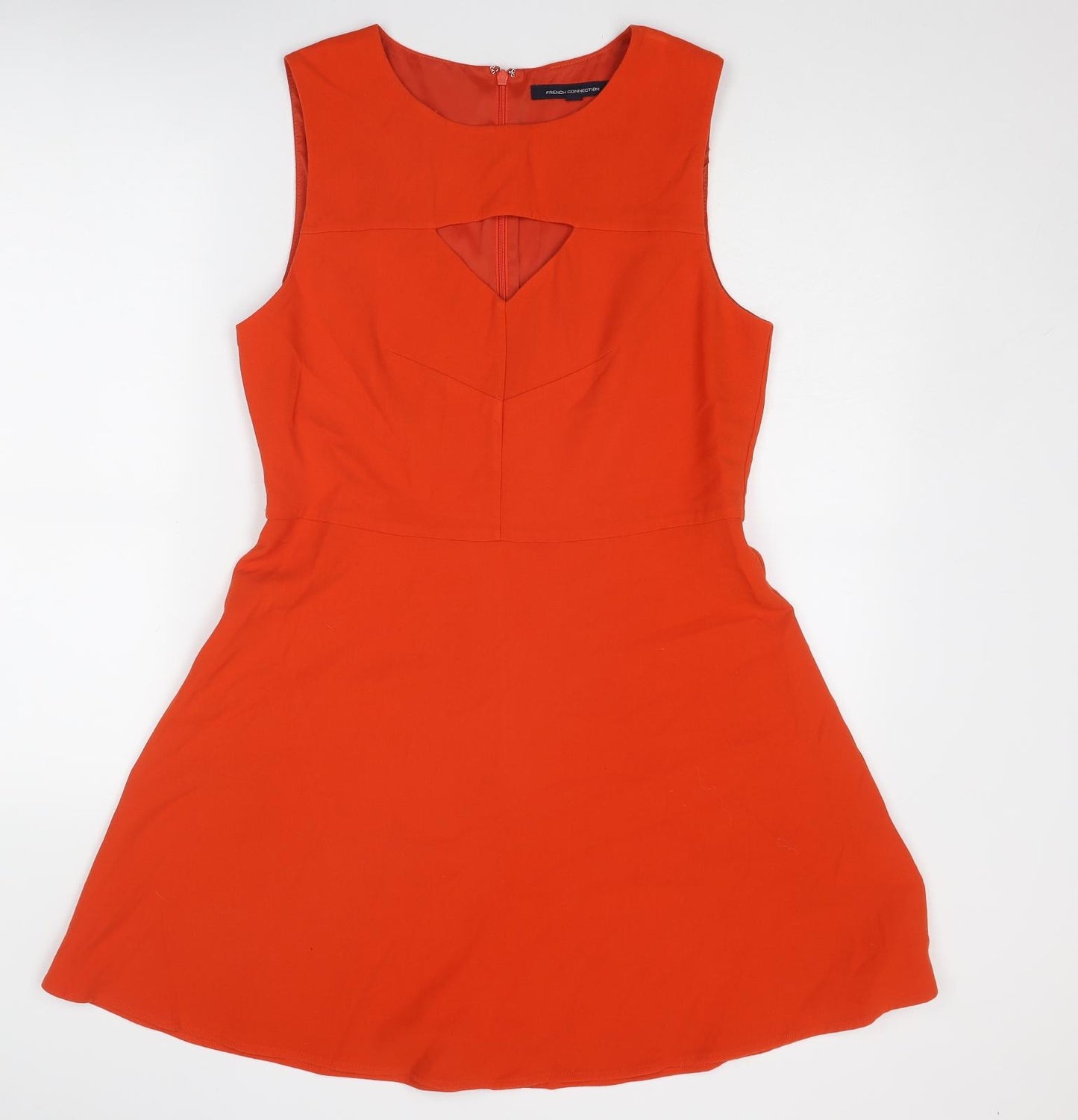 French Connection Womens Orange Polyester Skater Dress Size 16 Round Neck Zip