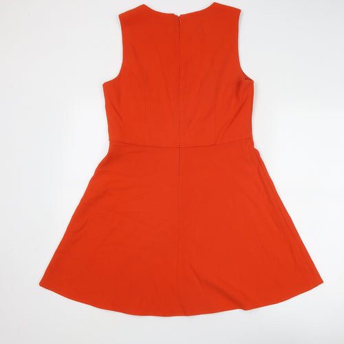 French Connection Womens Orange Polyester Skater Dress Size 16 Round Neck Zip