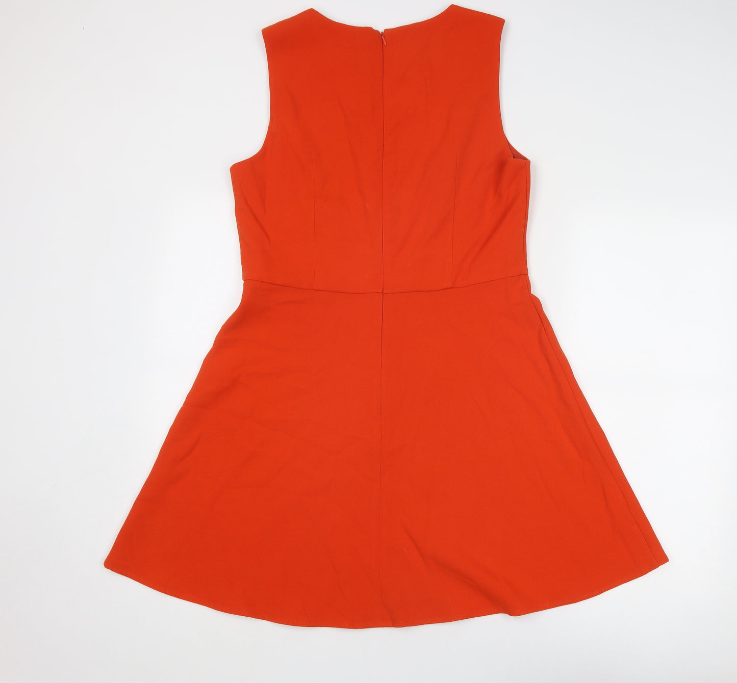 French Connection Womens Orange Polyester Skater Dress Size 16 Round Neck Zip