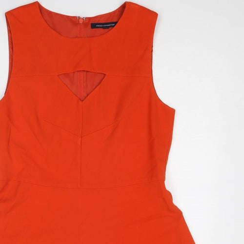 French Connection Womens Orange Polyester Skater Dress Size 16 Round Neck Zip