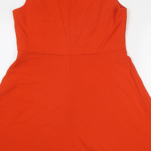 French Connection Womens Orange Polyester Skater Dress Size 16 Round Neck Zip