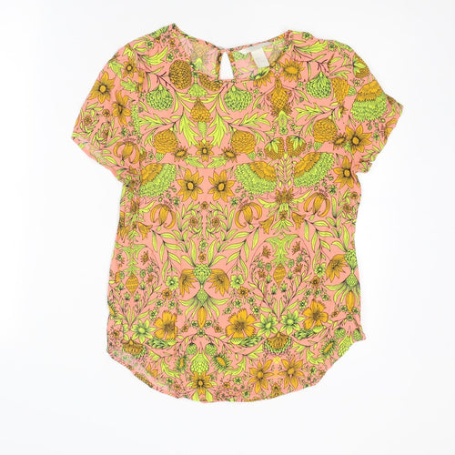 H&M Womens Multicoloured Geometric Viscose Basic T-Shirt Size 8 Round Neck