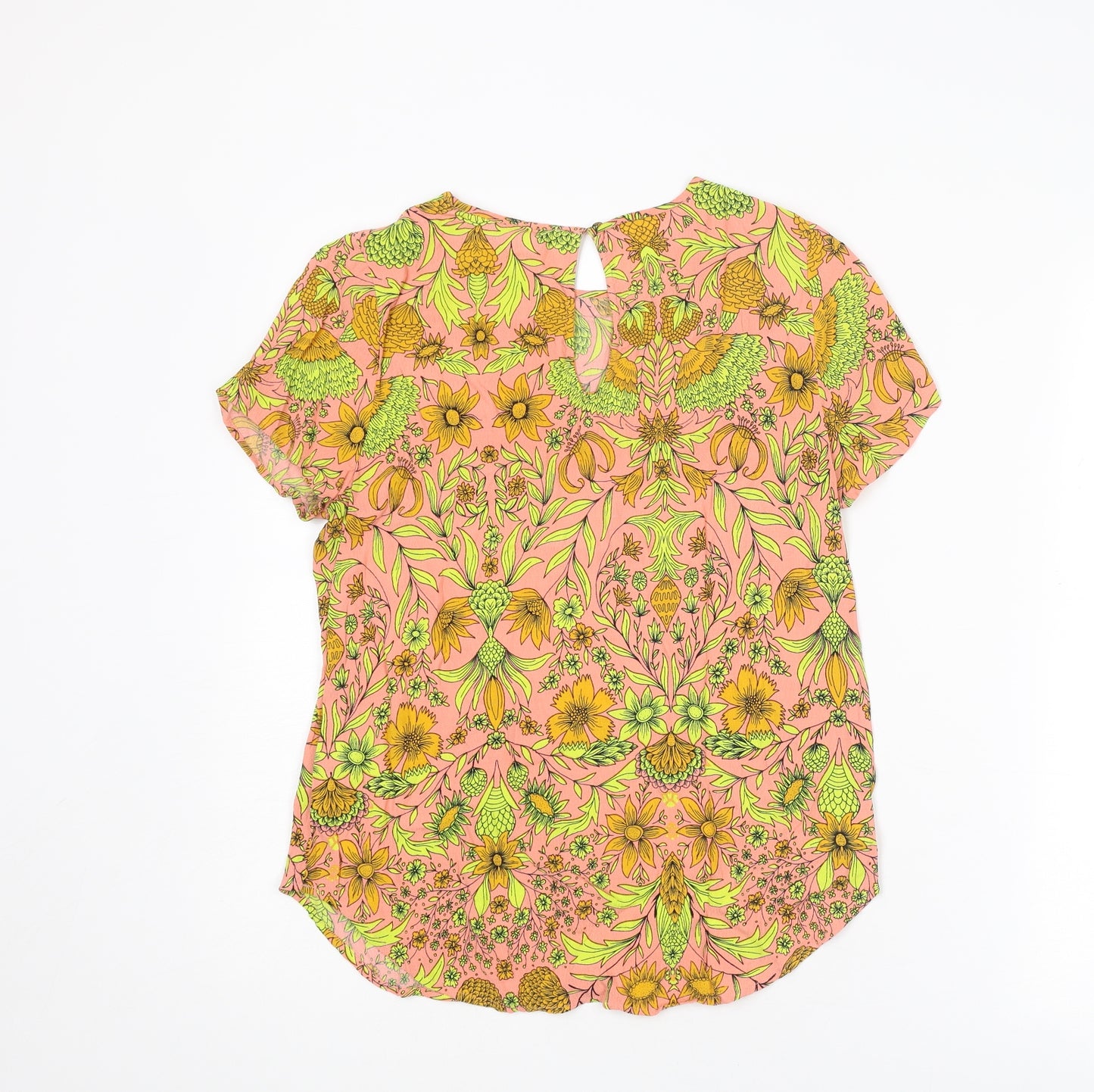 H&M Womens Multicoloured Geometric Viscose Basic T-Shirt Size 8 Round Neck