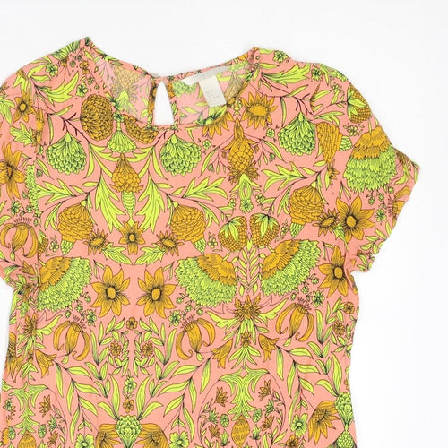 H&M Womens Multicoloured Geometric Viscose Basic T-Shirt Size 8 Round Neck