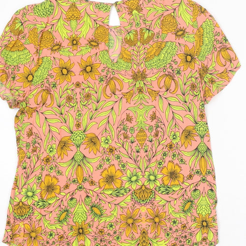 H&M Womens Multicoloured Geometric Viscose Basic T-Shirt Size 8 Round Neck