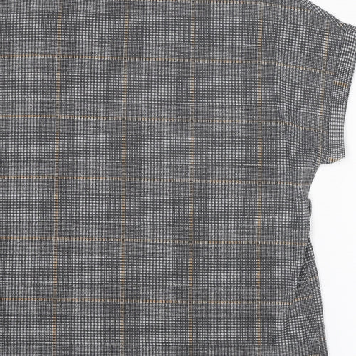 New Look Womens Grey Plaid Polyester Basic T-Shirt Size M Round Neck