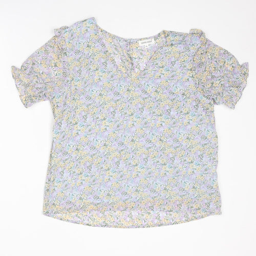 Moon Mood Womens Multicoloured Floral Polyester Basic Blouse Size XL V-Neck