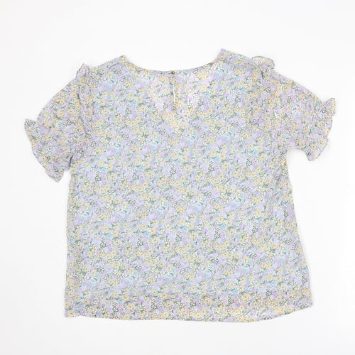 Moon Mood Womens Multicoloured Floral Polyester Basic Blouse Size XL V-Neck