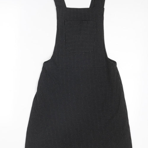 Topshop Womens Black Striped Polyester Pinafore/Dungaree Dress Size 6 Square Neck Pullover