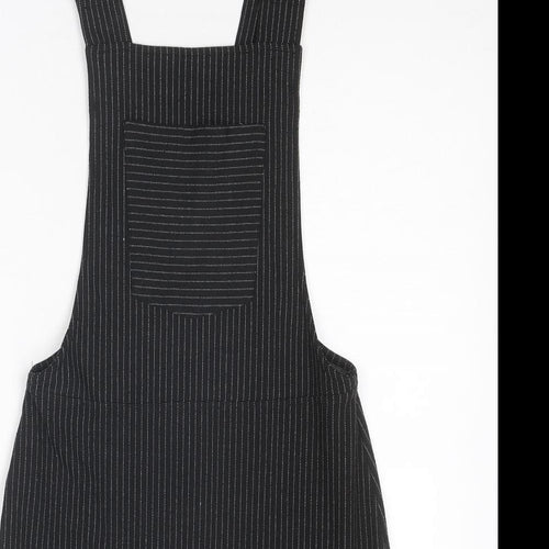 Topshop Womens Black Striped Polyester Pinafore/Dungaree Dress Size 6 Square Neck Pullover