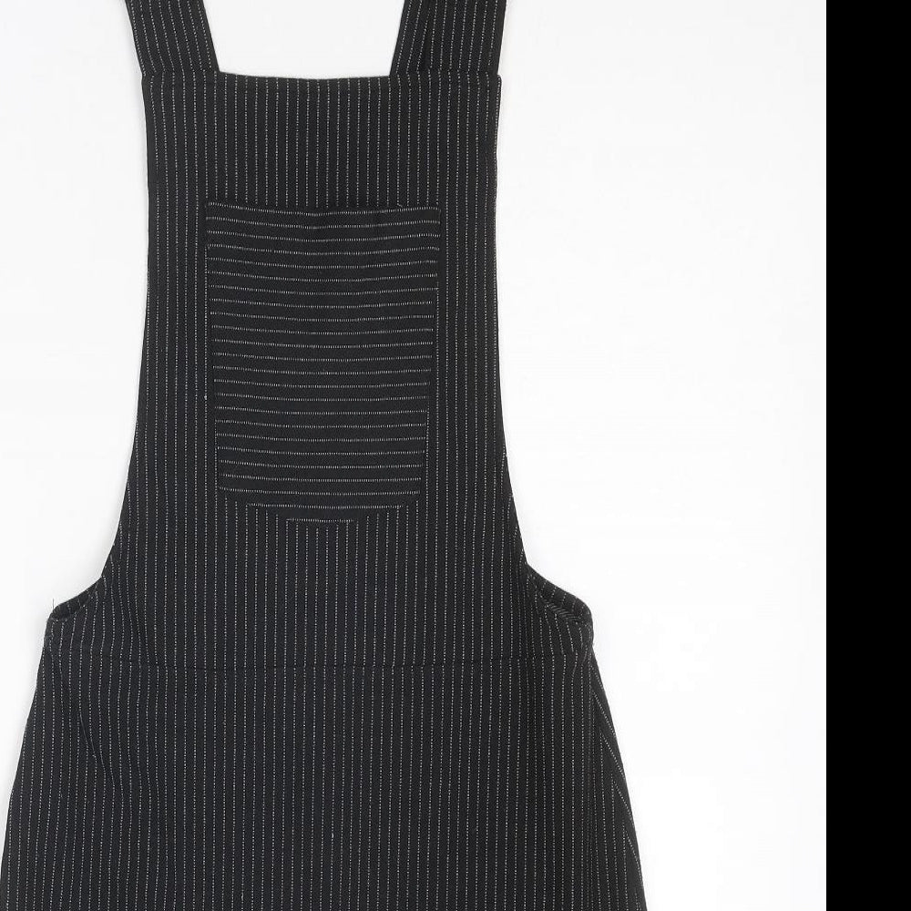 Topshop Womens Black Striped Polyester Pinafore/Dungaree Dress Size 6 Square Neck Pullover