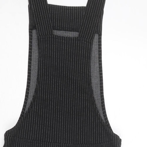 Topshop Womens Black Striped Polyester Pinafore/Dungaree Dress Size 6 Square Neck Pullover