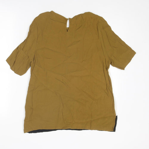 New Look Womens Brown Geometric Viscose Basic Blouse Size 14 Round Neck