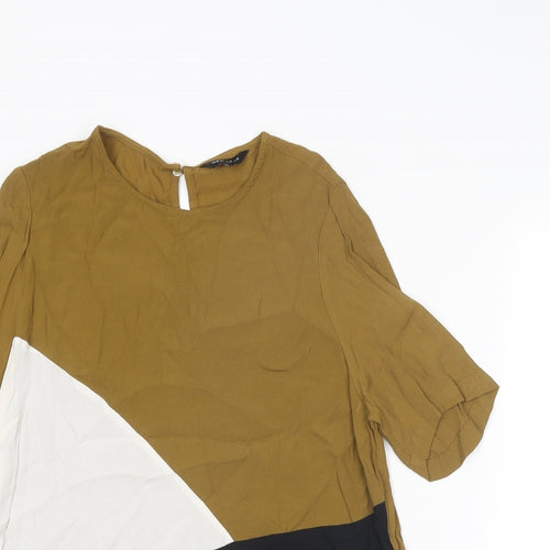 New Look Womens Brown Geometric Viscose Basic Blouse Size 14 Round Neck