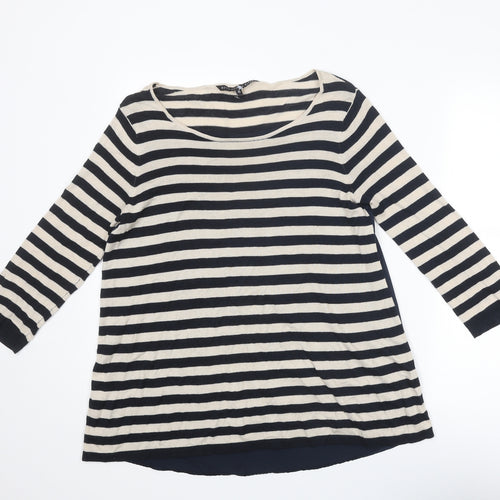 Betty Jackson Womens Blue Round Neck Striped Cotton Pullover Jumper Size 12