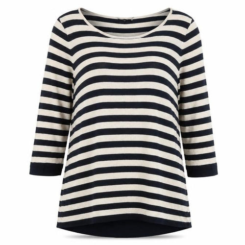 Betty Jackson Womens Blue Round Neck Striped Cotton Pullover Jumper Size 12