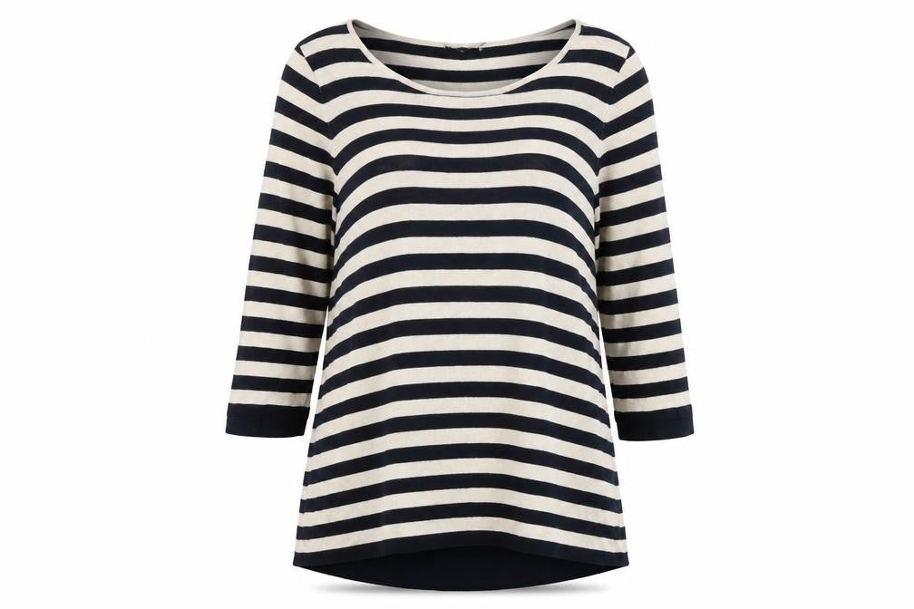 Betty Jackson Womens Blue Round Neck Striped Cotton Pullover Jumper Size 12