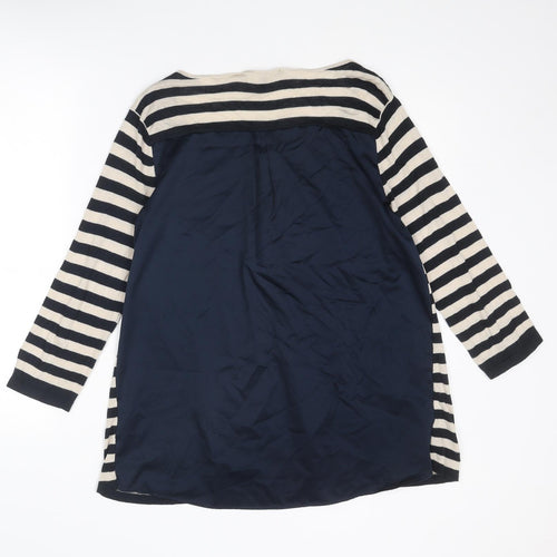 Betty Jackson Womens Blue Round Neck Striped Cotton Pullover Jumper Size 12