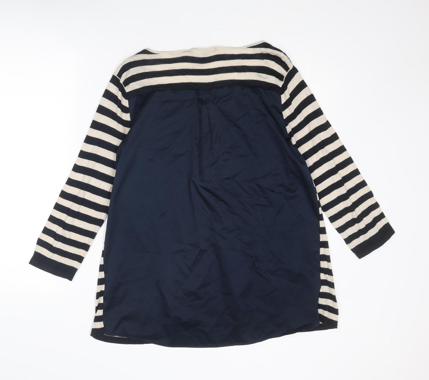 Betty Jackson Womens Blue Round Neck Striped Cotton Pullover Jumper Size 12