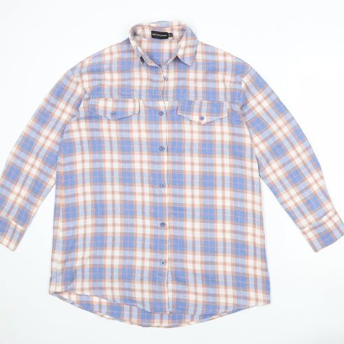 PRETTYLITTLETHING Womens Multicoloured Plaid Polyester Basic Button-Up Size 6 Collared