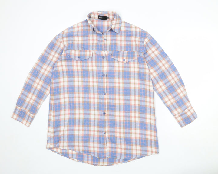 PRETTYLITTLETHING Womens Multicoloured Plaid Polyester Basic Button-Up Size 6 Collared